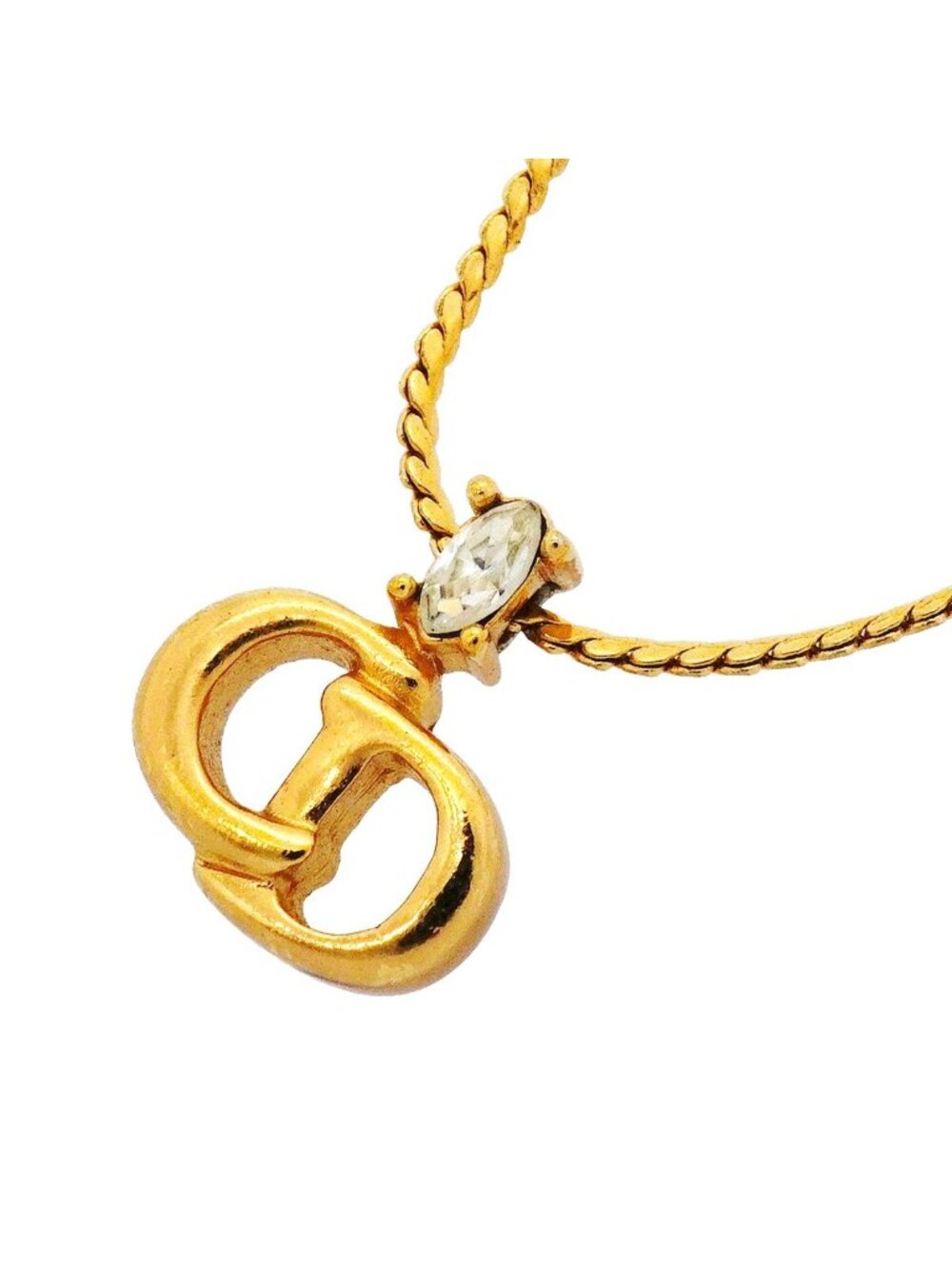 Dior Necklace CD Logo Gold Plated Rhinestone